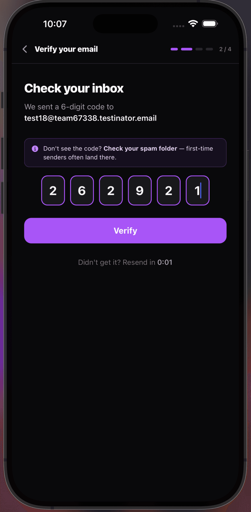 Email verification with OTP code